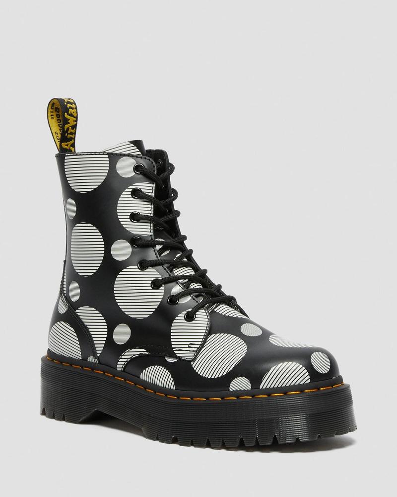 Black Men\'s Dr Martens Jadon Polka Dot Smooth Leather Platform Boots | CA 559MQZ